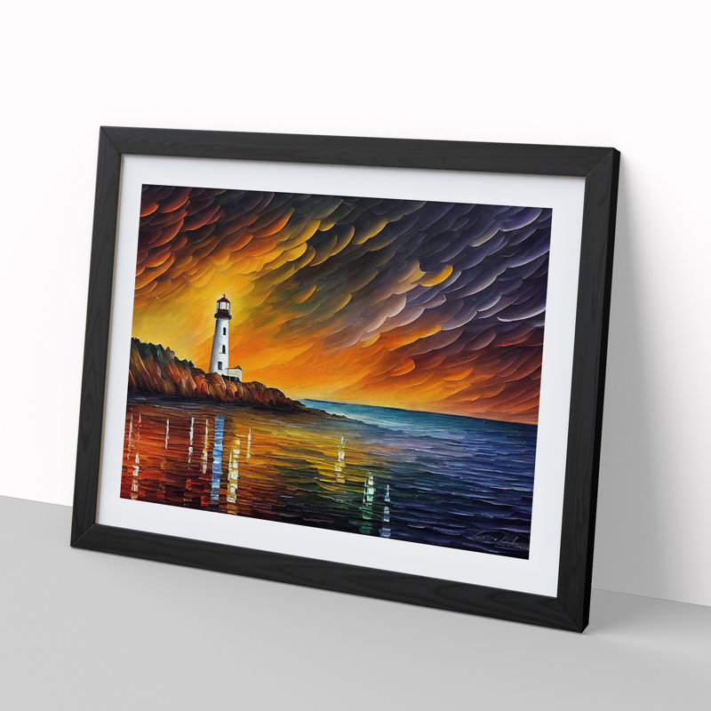 Lighthouse Vol.2 - Single Picture Frame Painting, 46cm H x 64cm W x 2cm D, Black