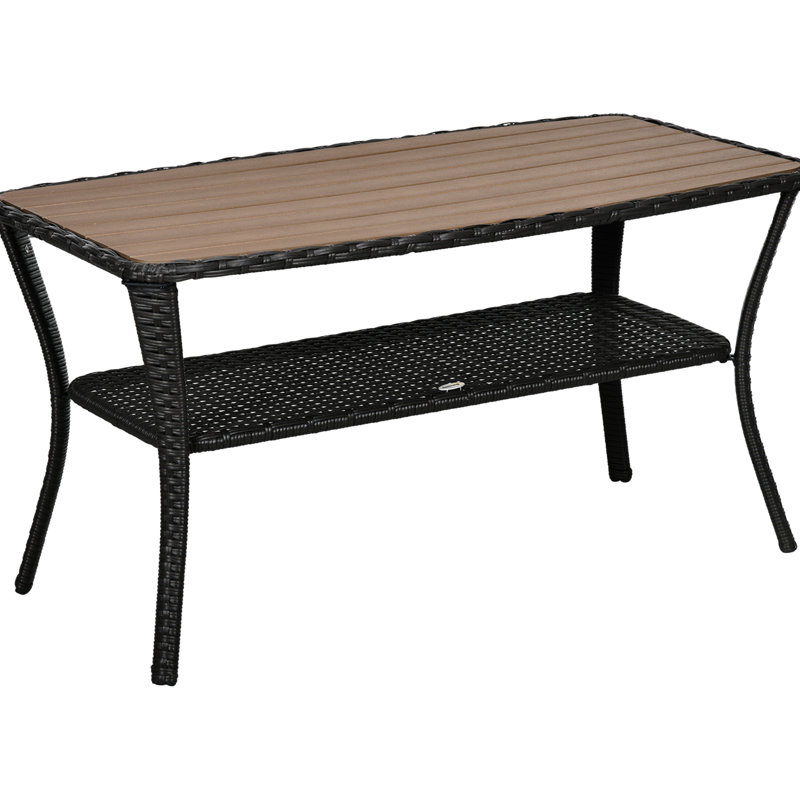 Table basse de patio avec compartiment de rangement abondant - Côté PE pour le jardin, le porche, le comptoir en bois-plastique composite à 2 couches de la cour arrière, nuance brune mixte