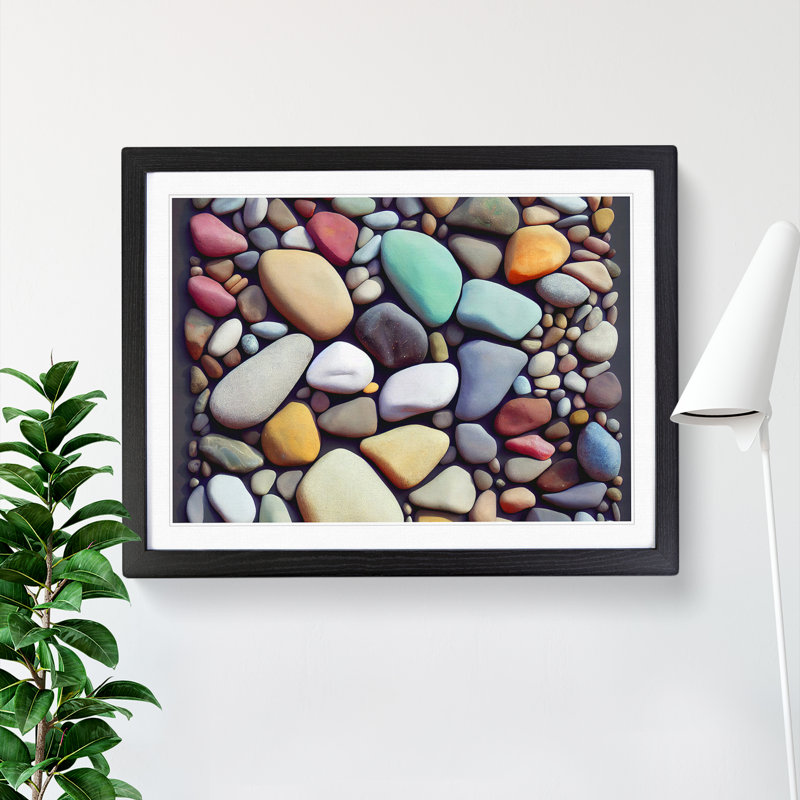 Beauteous River Pebbles - Single Picture Frame Print, Black Framed, 34cm H x 46cm W x 2cm D