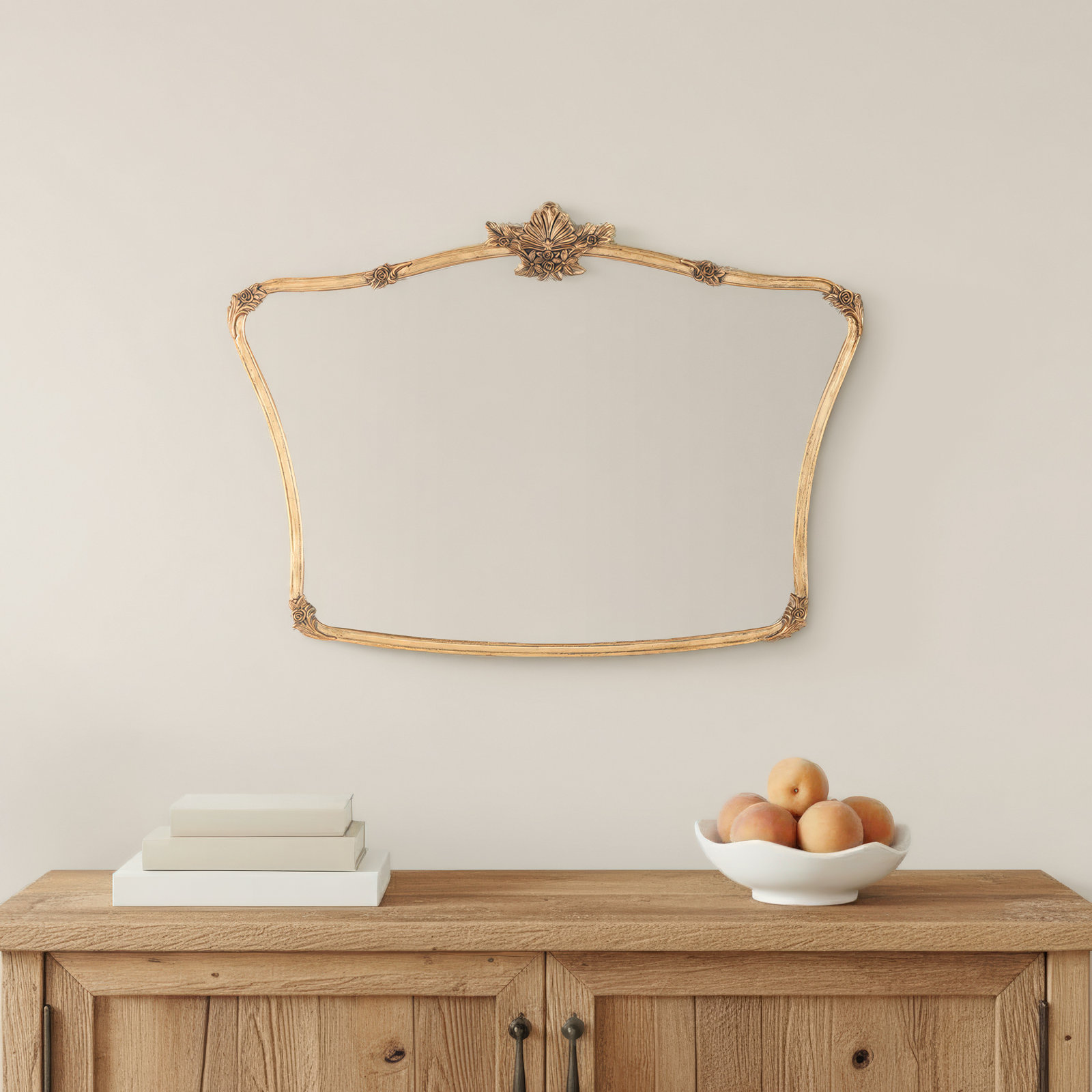 Cole & Grey Metal Orante Antique Curved Floral Wall Mirror