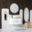 Meuble-lavabo double à deux tiroirs de 32 pouces avec armoire blanche, comptoir en bois massif naturel, lavabo carré en céramique et miroir rond