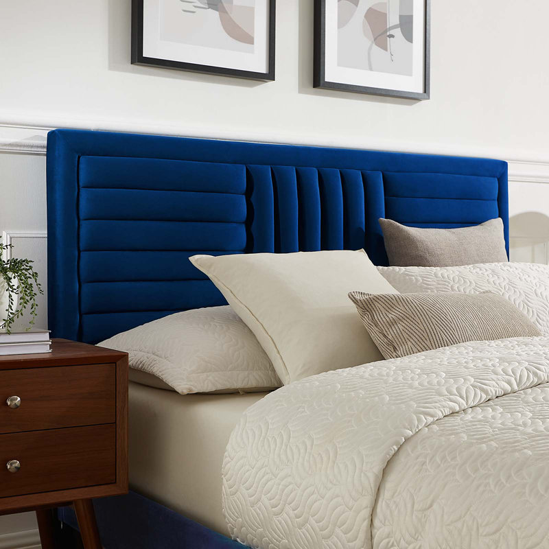 Modway Sofia Channel Tufted Performance Velvet Platform Bed, Navy, King