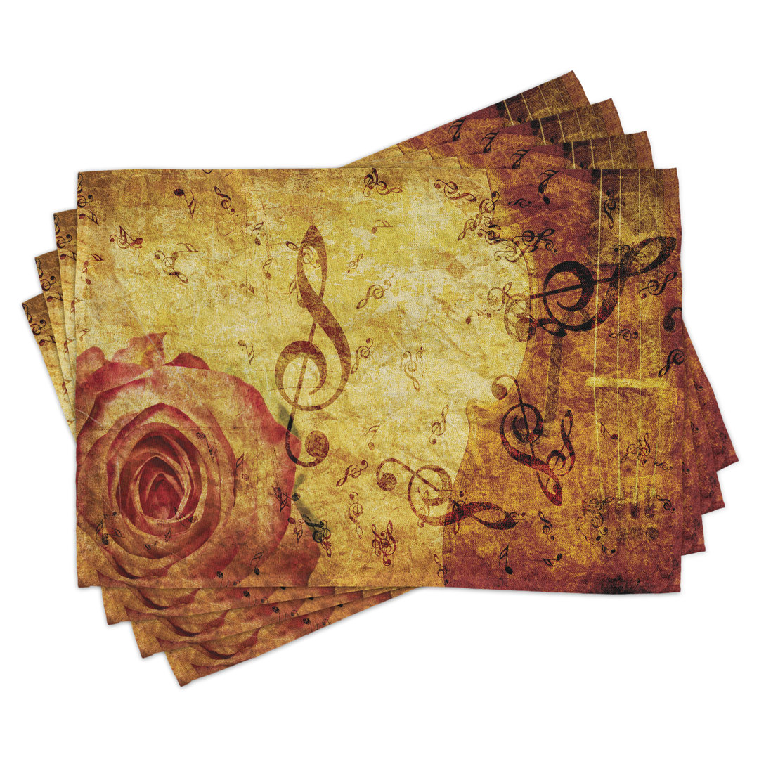 Platzdeckchen 4er Set, Old Rose Music Note Shabby, Creme Rot