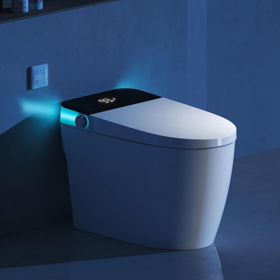 Smart Toilet With Heated Seat & Auto Flushing, Slow Close, Night Light, Remote Control, Water-Saving Siphon Dual Flush, Emergency Flush, Ul Certified Safety