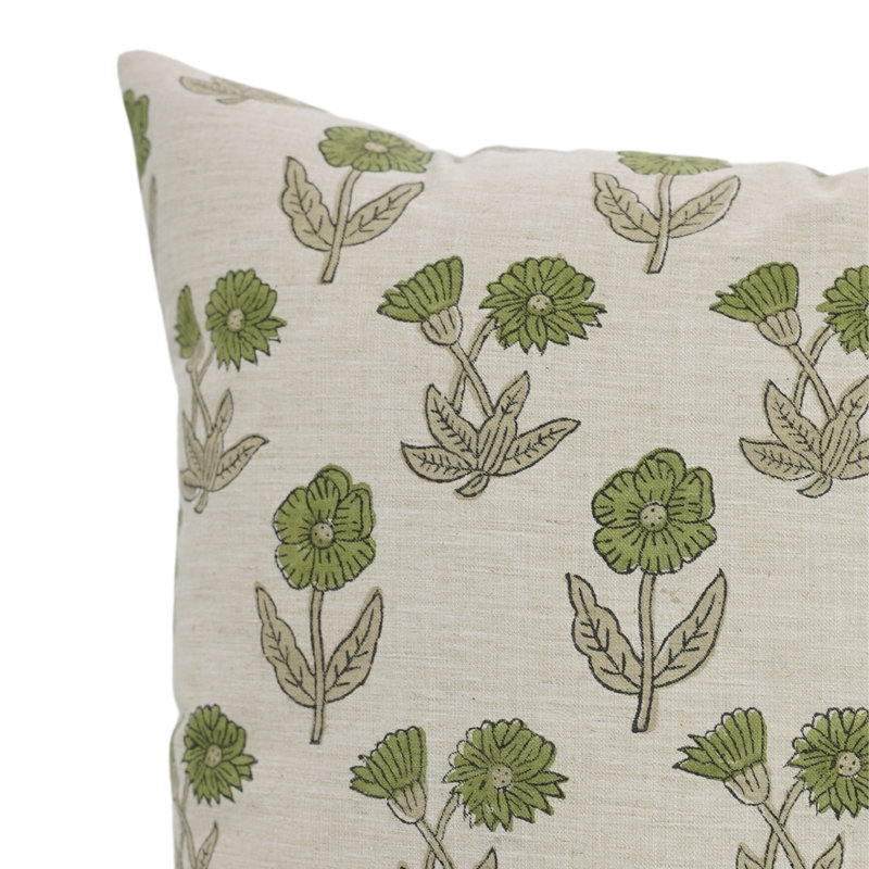 Artisan Floral Block Print Cushion Cover Boho Style Decorative Pillowcase for Living Room & Bedroom, 16"H x 16"W, Square