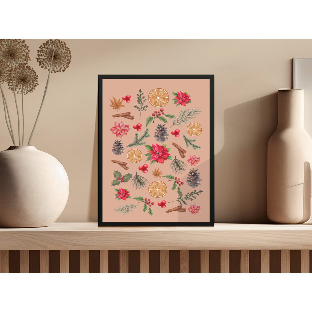 Festive Floral Botanical Pattern Wall Art Print Beautiful Framed Poster