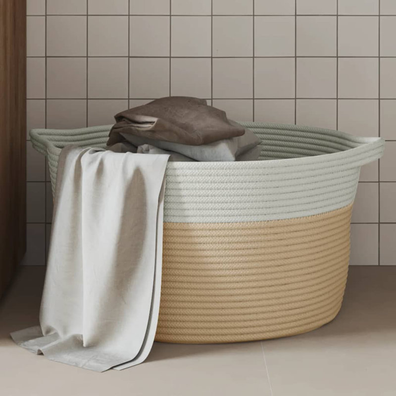 House Of Hampton Fabric Decorative Basket, Beige/White