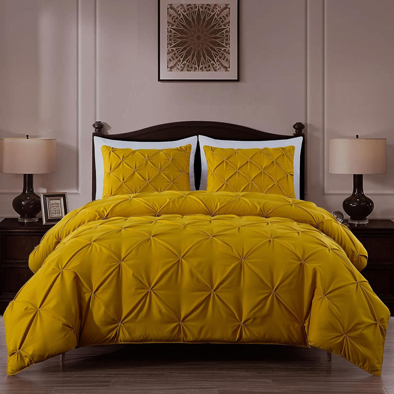 Berlin Pintuck Microfiber 3-Piece Comforter Set, Queen Comforter + 2 Standard Shams, Mustard