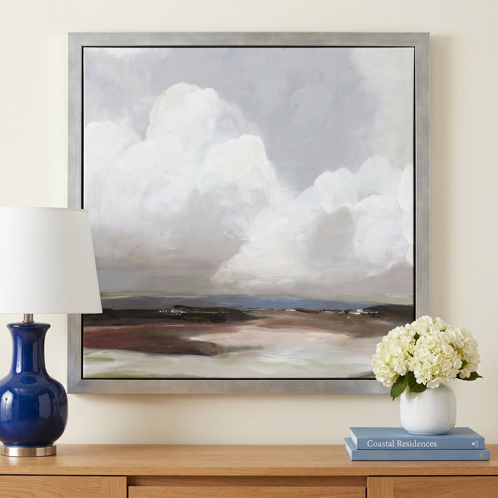 Avron "Morning Air" Painting, 33" H x 33" W x 1.12" D, Matte Silver Framed
