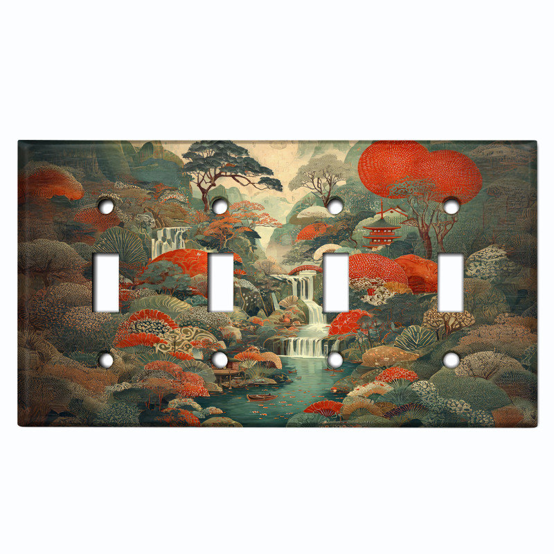 Couvercle de plaque d'interrupteur en métal; Bascule à 4 bandes US standard - peinture traditionnelle de rivière