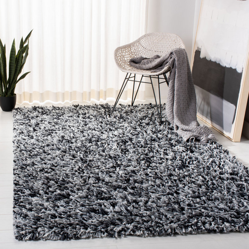 Tapis à poil long performance tissé à la main de couleur unie Traynor, Rectangle 6 pi x 9 pi