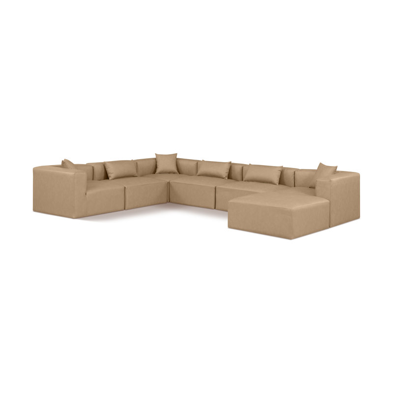 Ivion Upholstered U-Shaped Sectional Reversible, Tan Vegan Leather