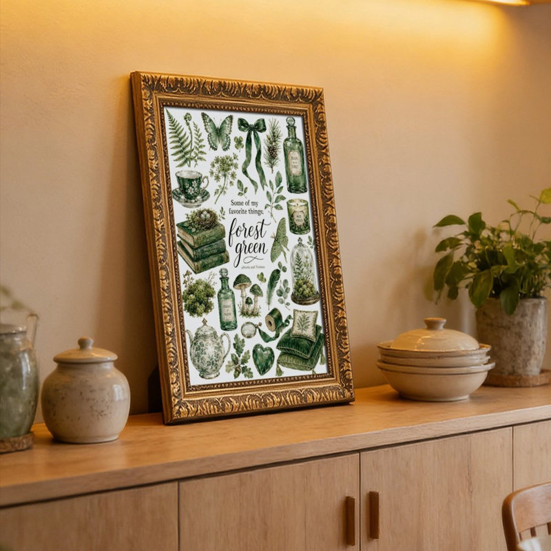 Cadre mural rétro vert BotanicalOrnate - cadre décoratif doré pour art., L 12 po x l 18 po