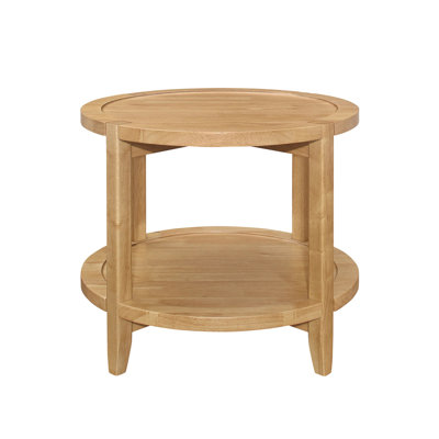 Table de bout ronde en bois avec tablette inférieure, brun érable
