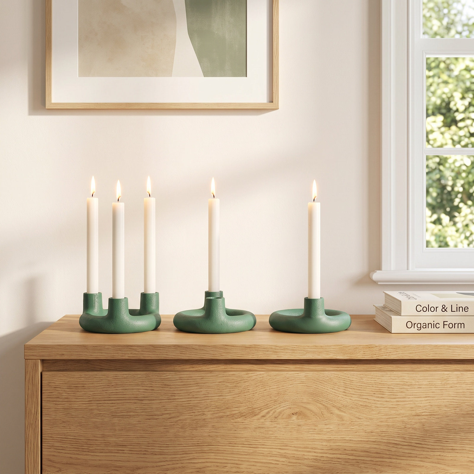 Ashlyn 3-Piece Aluminum Candlestick Set, Green