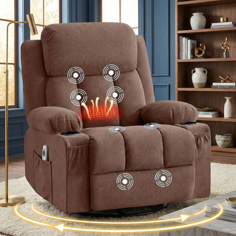 Fauteuil inclinable surdimensionné avec chaleur et massage, Brun
