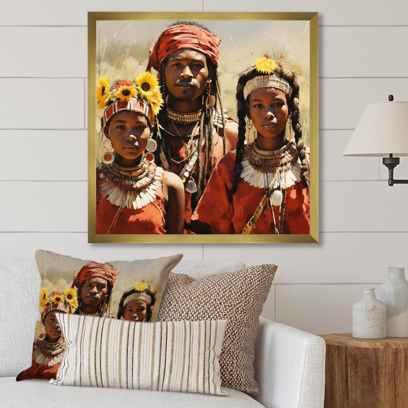 «African Samburi Vibrance I» - art mural tribal africain, White Picture Framed, H 16 po x l 16 po x P 1 po