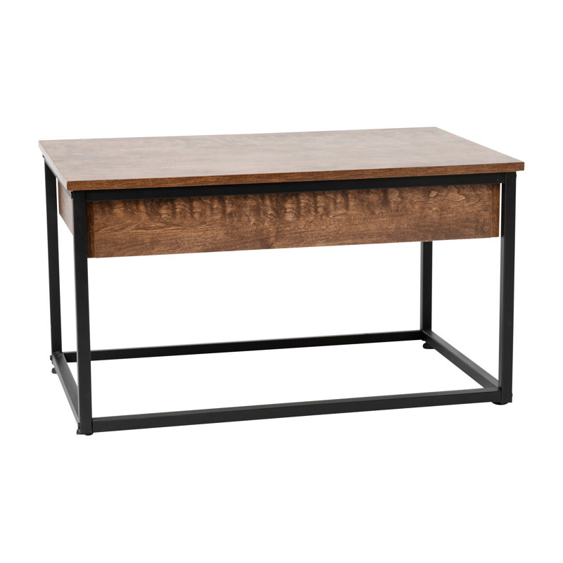 Walnut and Black Metal Rectangular Nesting Coffee Table Set with Storage