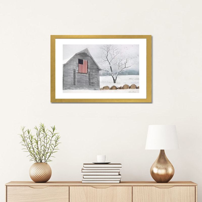« Old Glory » par Lori Deiter-impression d’art graphique, H 16 po x l 24 po x P 1 po, Papier doré, Blanc