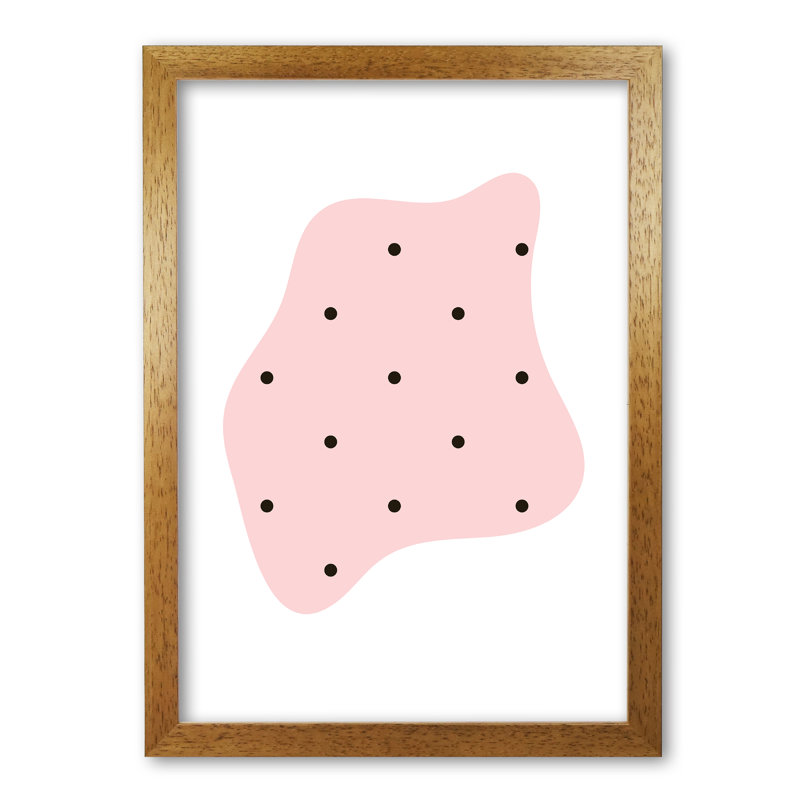 Abstract Pink Shape With Polka Dots - Print, 60 cm H x 42 cm W x 5 cm D, Honey Oak Frame