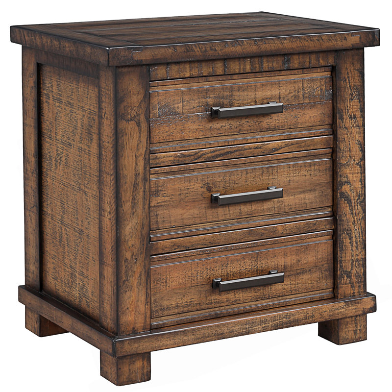 Rustic 3 Drawer Framhouse Nightstand