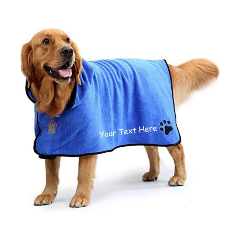 Serviette de bain pour chien avec nom et peignoir pour chien, S, Oui, Bleu