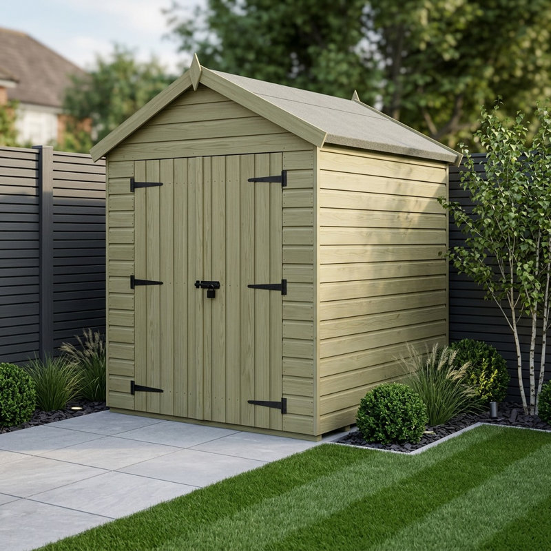 Total Sheds 6ft x 5ft Apex Garden Shed - Double Door - No Windows - Pressure Treated Timber - UK Manufactured