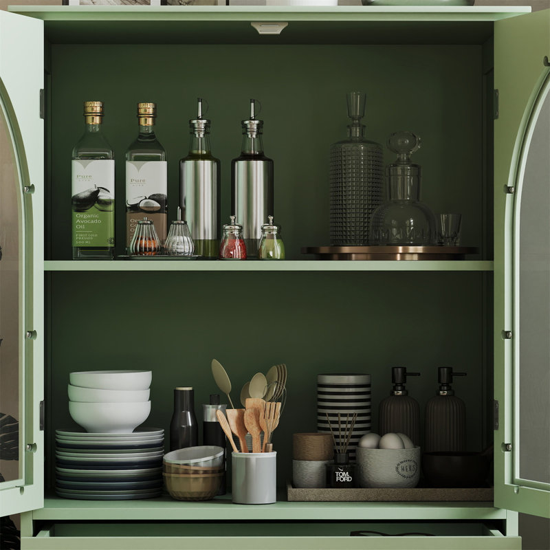 Buffet Farmhouse avec portes en verre à deux arches, 36.8" H x 27.95" W x 14.96" D, Vert