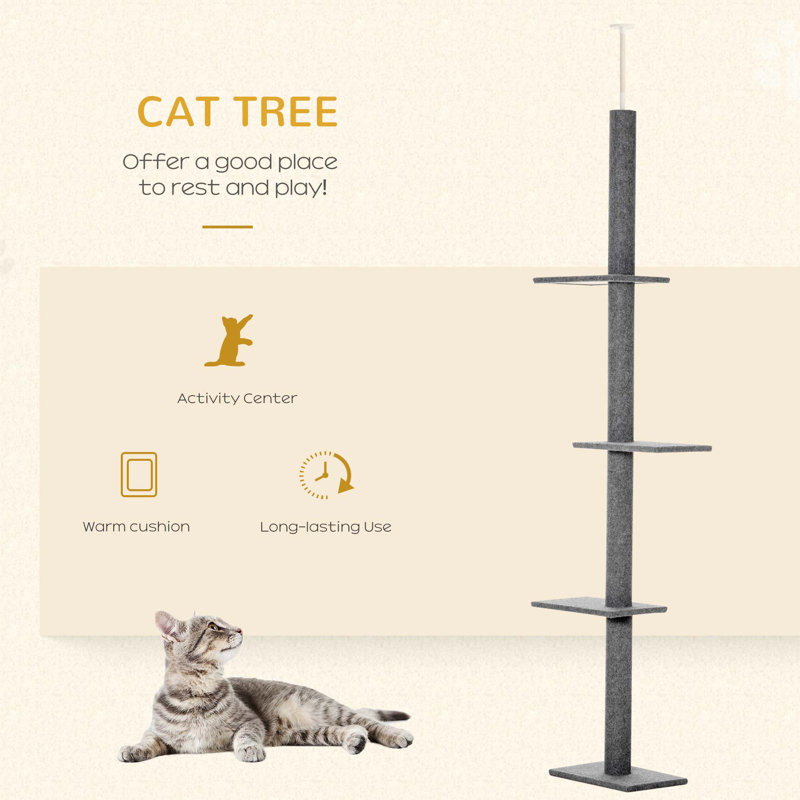 Floor-To-Ceiling Cat Tree Cat Climbing Tower With Sisal-Covered Scratching Posts Natural Cat Tree Activity Center For Kittens Cat Tower Furniture