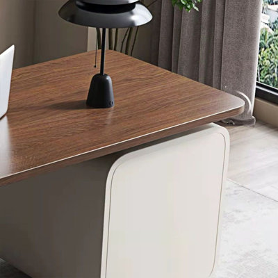 62.99" Nut-brown+Black+Crystal-cream Rectangularl Manufactured Wood+Stainless Steel with 3 drawers desk