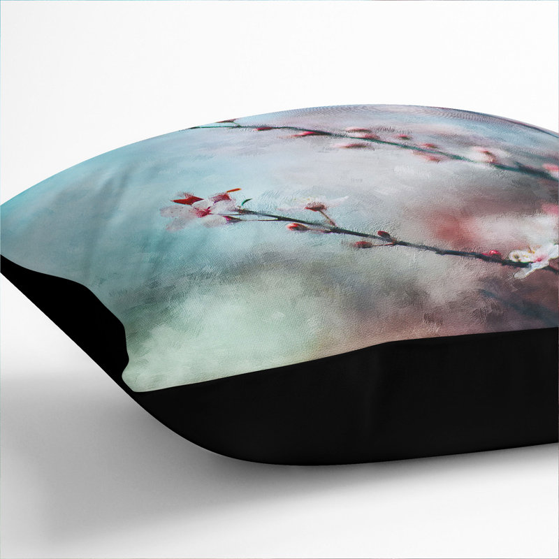Pale Pink Cherry Blossom Tree Painting Scatter Cushion with Filling, Black, 40cm H x 40cm W x 15cm D