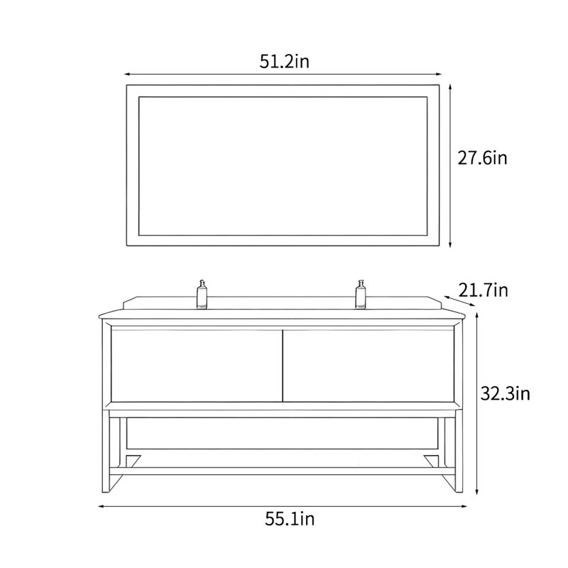 American village style simple bathroom Vanity, 55.1"