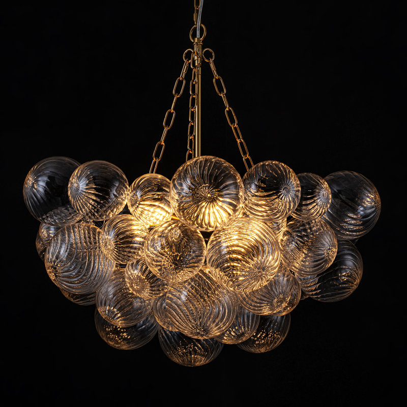 6-Light Swirled Bubble Glass Globe Chandelier, Gold