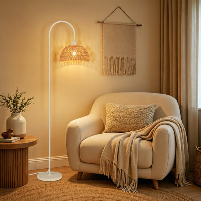 Aarzo 62" Arched/Arc Rattan Floor Lamp