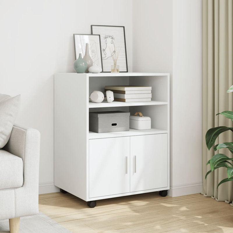 Rolling Cabinet Engineered Wood, White