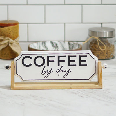 VIP Metal 14 in. White Reversible Coffee Wine Table Sign
