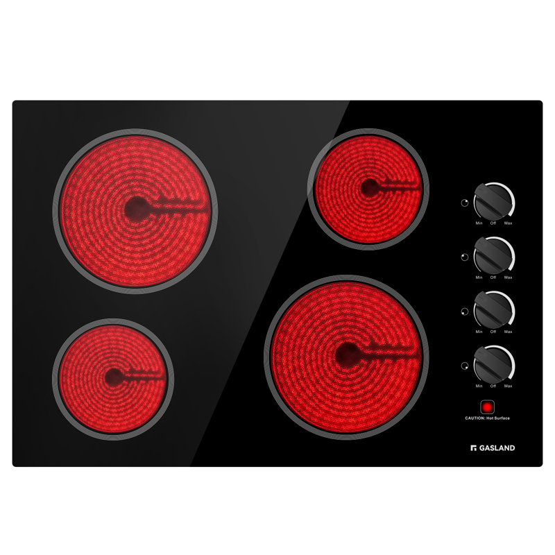 30 in. 4 Elements Electric Cooktop, Built-in Ceramic Glass Stove Top, Knob Control, ETL Certified