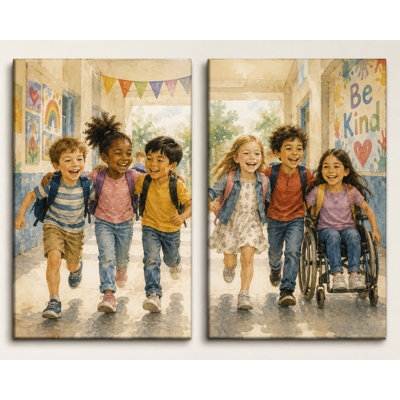Large Set of 2 Friendship Classroom Wall Art Canvas Prints, Inclusive Kids School Hallway Artwork for Classroom Daycare Counsellor Office Decor 16x24 Inch Canvas Print - Ready to hang