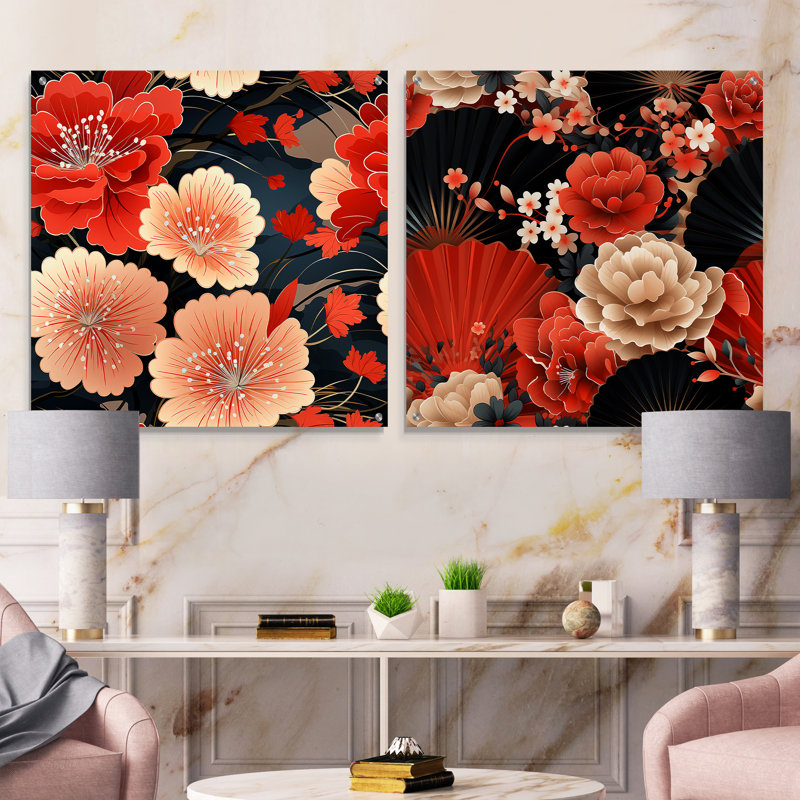 Elyna - Japon - ensemble de 2 verres muraux en acrylique, H 30 po x l 61 po