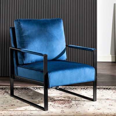 Chaise de bureau à domicile en métal, velours bleu moderne Mid-Century pour le salon, la chambre à coucher et la chambre à coucher, décoration