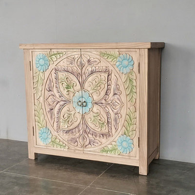 Solid Wood Carved Porch Cabinet Solid Wood Accent Cabinet