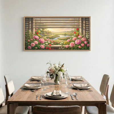 Floral Garden Canvas Framed Wall Art Set Of 1，58 x 28 inch