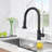 Matte Black Kitchen Faucet With Stainless Steel Pull Down And Soap Dispenser, Scratch Rust , 360 Rotatable Spout, High Flow 1.8Gpm To Scratches Rust,-1037514055
