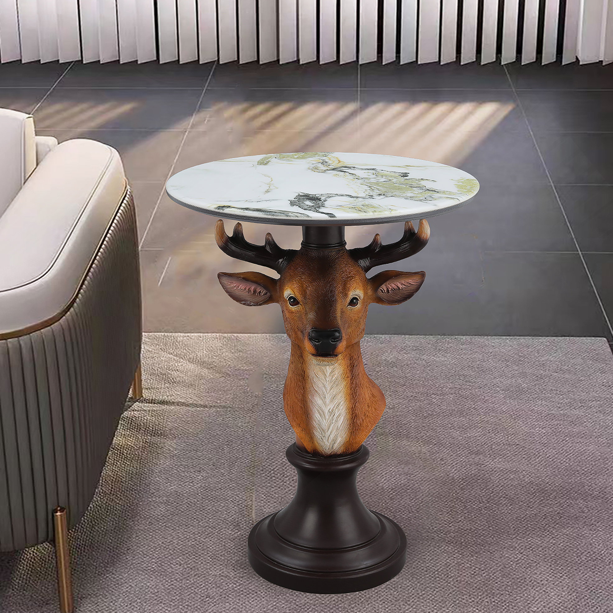 Ivy Bronx Deer Head Accent Table Animal Statue End Tables Livingroom ...