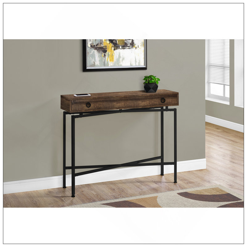 Accent Table, Console, Entryway, Narrow, Sofa, Storage Drawer, Living Room, Bedroom, Brown Laminate, Black Metal, Contemporary, Modern
