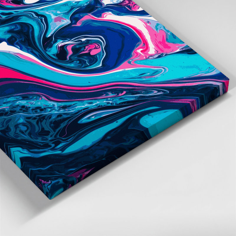 Abstrait art fluide sur toile bleue 44, H 12 po x l 12 po