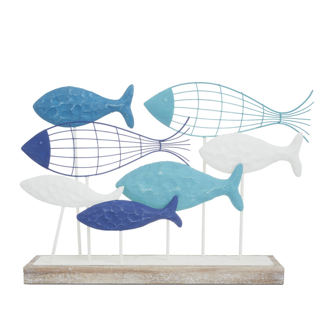 Gallo Blue Metal Fish Decorative Sculpture, 22" x 6" x 15" Dovecove