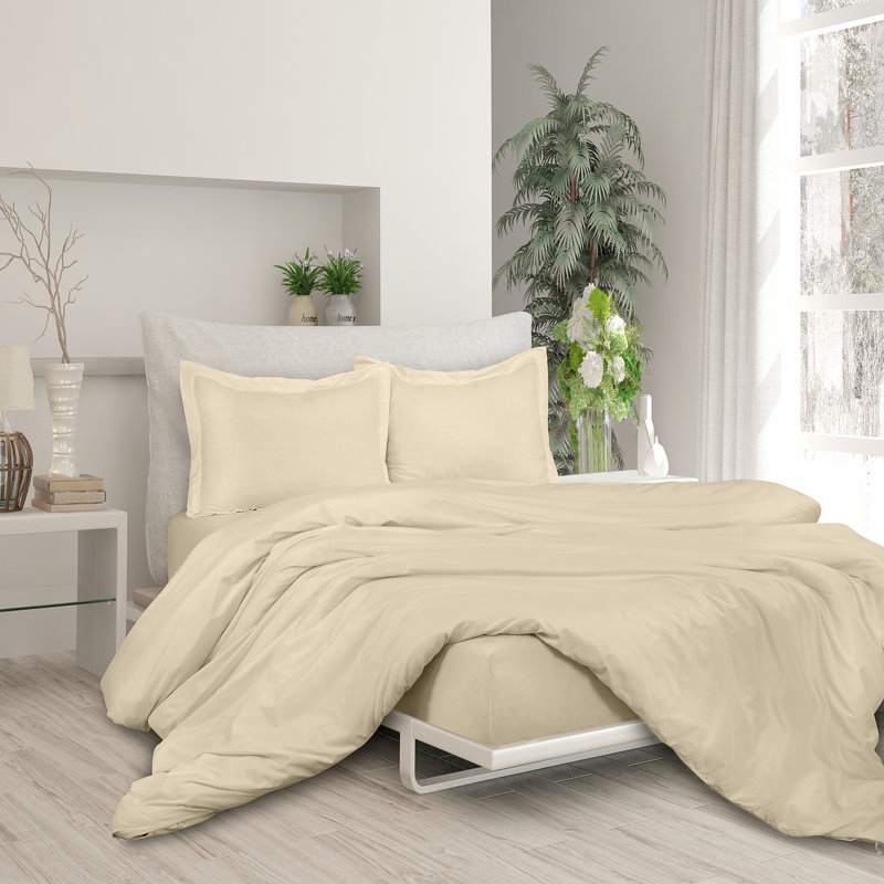 Literie , Housse de couette pour grand lit + 2 taies d'oreil, Ivoire