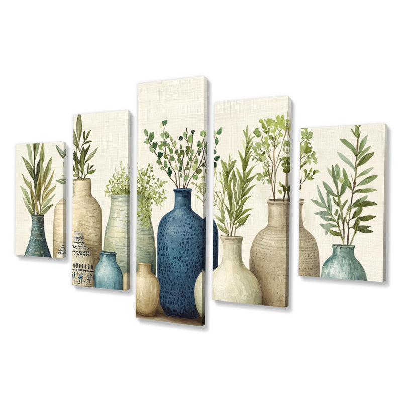 Ensemble de salon art mural vert et orange Boho Pottery II - Boho Pottery