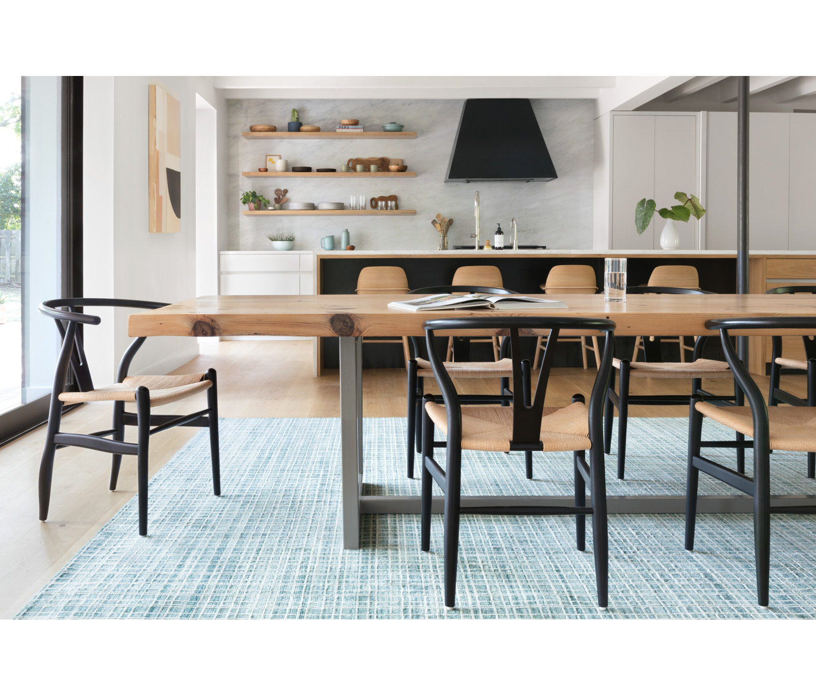 Hannon Blue Hand-Woven Geometric Rug, Rectangle 12' x 18'
